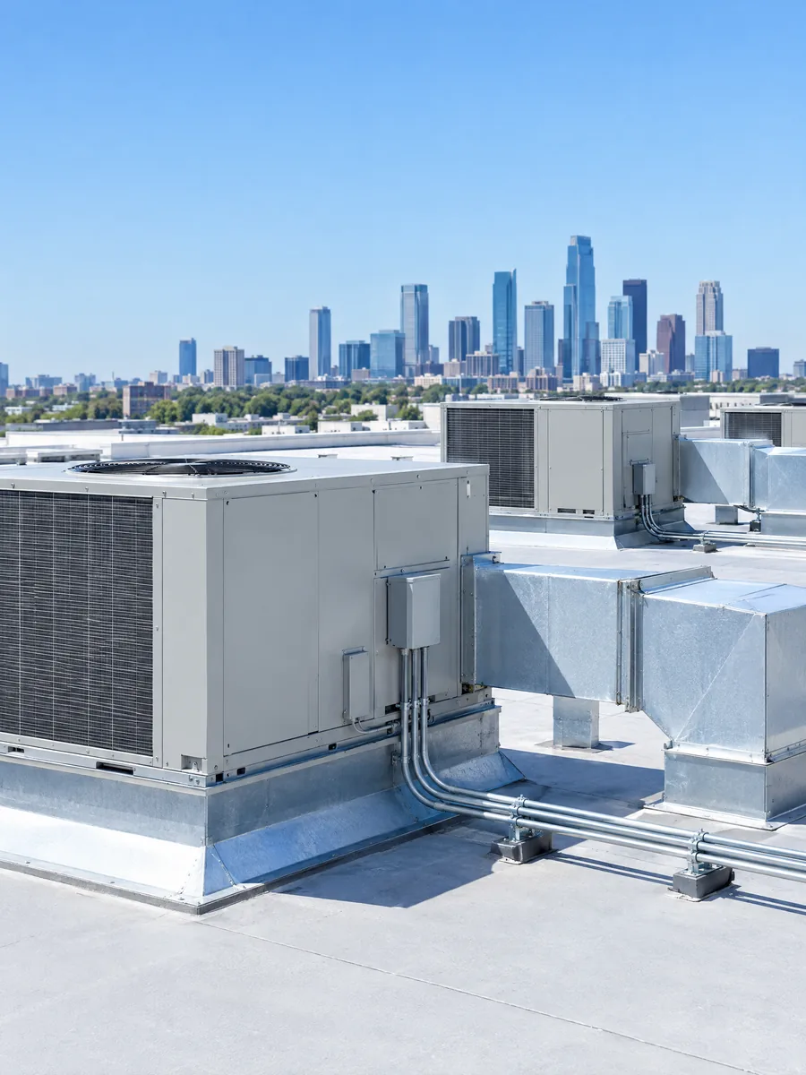 Illustration of packaged rooftop HVAC units on a commercial roof